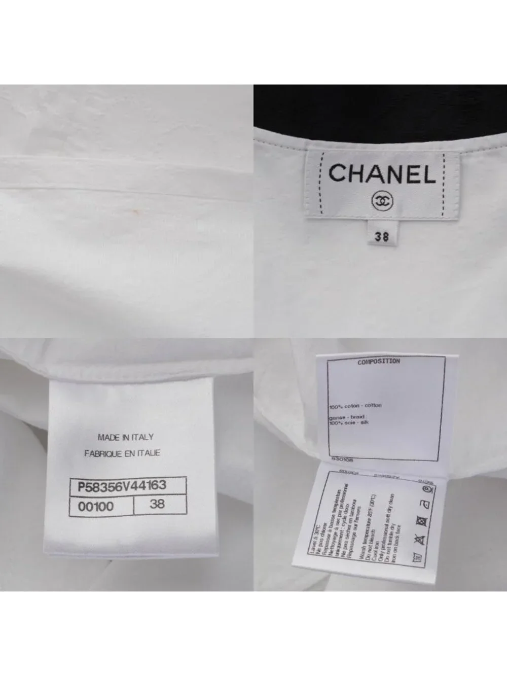 Chanel CC Logo Bow Tie Ribbon Short Sleeve Blouse Top Black White 38